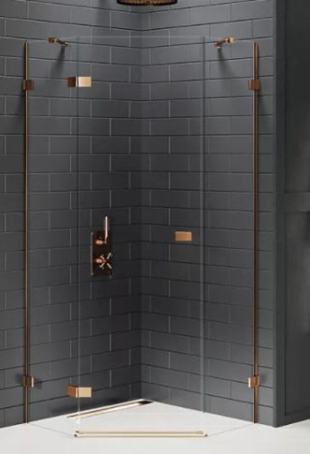 New Trendy Avexa Copper Brushed kabina prysznicowa pięciokątna 80x80x200 cm, szkło czyste 6mm, profil miedź (copper brushed), Active Shield, wersja lewa EXK-3818