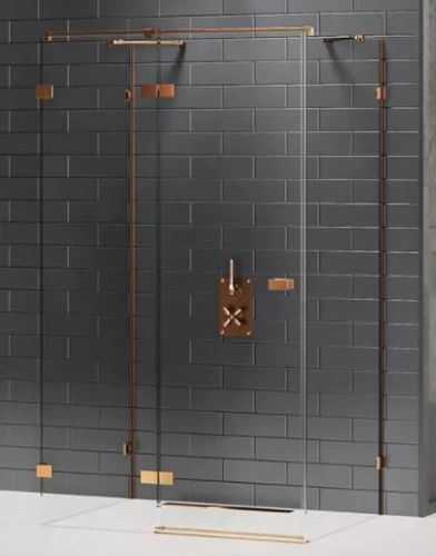 New Trendy Avexa Copper Brushed kabina prysznicowa przyścienna  80x70x200 cm, szkło czyste 6mm, profil miedź (copper brushed), Active Shield, wersja lewa  EXK-3690