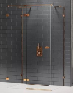 New Trendy Avexa Copper Brushed kabina prysznicowa przyścienna  100x120x200 cm, szkło czyste 6mm, profil miedź (copper brushed), Active Shield, wersja lewa EXK-3707