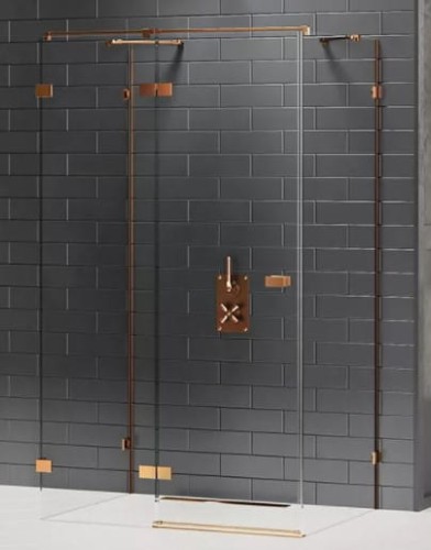 New Trendy Avexa Copper Brushed kabina prysznicowa przyścienna 100x80x200 cm, szkło czyste 6mm, profil miedź (copper brushed), Active Shield, wersja prawa EXK-3733