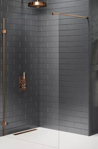 New Trendy Avexa Copper Brushed kabina prysznicowa walk-in 130x200 cm, szkło czyste 8mm, profil miedź (copper brushed), Active Shield, EXK-3768
