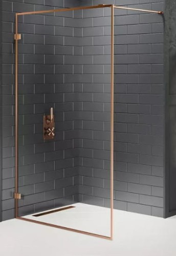 New Trendy Avexa Copper Brushed kabina prysznicowa walk-in 130x200 cm, szkło czyste 6mm, profil miedź (copper brushed), Active Shield, EXK-4323