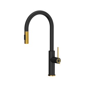 Quadron Jennifer Q-Line Slim bateria kuchenna z wyciąganą wylewką, funkcja prysznica, SteelQ, pure carbon/Nano PVD złoty 3623510_BLMPVDG1