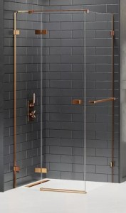 New Trendy Avexa Copper Brushed kabina prysznicowa z relingiem 80x100x200 cm, wersja lewa szkło czyste 6mm, profil miedź (copper brushed), Active Shield, EXK-3608