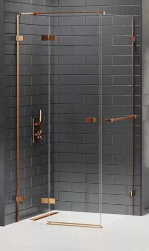 New Trendy Avexa Copper Brushed kabina prysznicowa z relingiem 90x90x200 cm, wersja lewa szkło czyste 6mm, profil miedź (copper brushed), Active Shield, EXK-3613