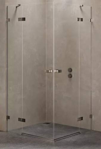 New Trendy Avexa Gunmetal Brushed  kabina prysznicowa 90x100x200 cm, szkło czyste 6mm, drzwi podwójne, profil stal szczotkowana, Active Shield, EXK-3385