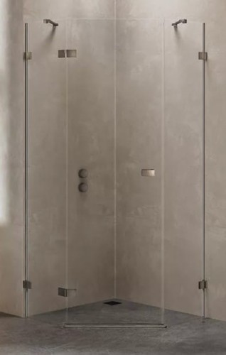 New Trendy Avexa Gunmetal Brushed  kabina prysznicowa pięciokątna 80x80x200 cm, szkło czyste 6mm, wersja prawa, profil stal szczotkowana, Active Shield, EXK-3830