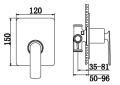 Bateria podtynkowa Kohlman QW220EGDB rysunek techniczny.png