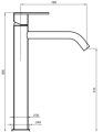 Emmevi Filo Inox bateria umywalkowa wysoka stojąca, stal szczotkowana, 85003BIGIN rysunek techniczny