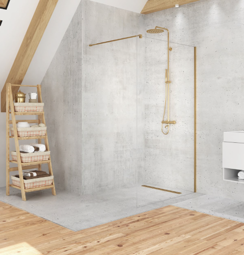 New Trendy Velio Satin Gold ścianka prysznicowa walk-in 110x200 cm, złote profile, 8mm, D-0199B