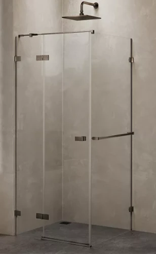 New Trendy Avexa Gunmetal Brushed kabina prysznicowa z relingiem, 90x90x200 cm, wersja prawa, szkło czyste 6mm, profil stal szczotkowana (gunmetal brushed), Active Shield, EXK-3296