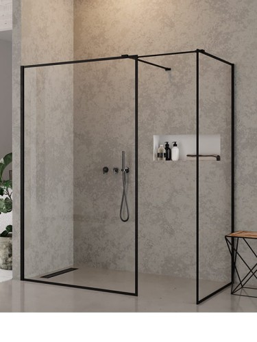 New Trendy NEW MODUS BLACK Kabina prysznicowa prostokątna Walk-in bez drzwi, szkło czyste Active Shield, profil czarny 140x100x200cm, EXK-0120