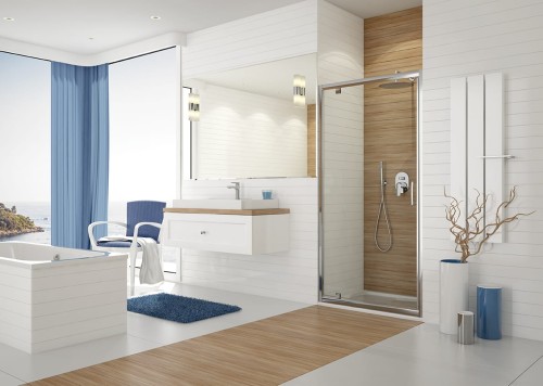 Drzwi prysznicowe TX Sanplast skrzydłowe 90x190 cm, szkło przezroczyste/profile srebrny błyszczący 600-271-1050-38-401