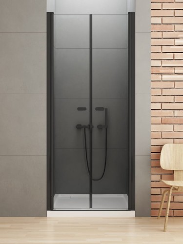 New Trendy NEW SOLEO BLACK Drzwi wnękowe podwójne uchylne, szkło 6 mm Active Shield, czarne profile, 80x195cm D-0214A