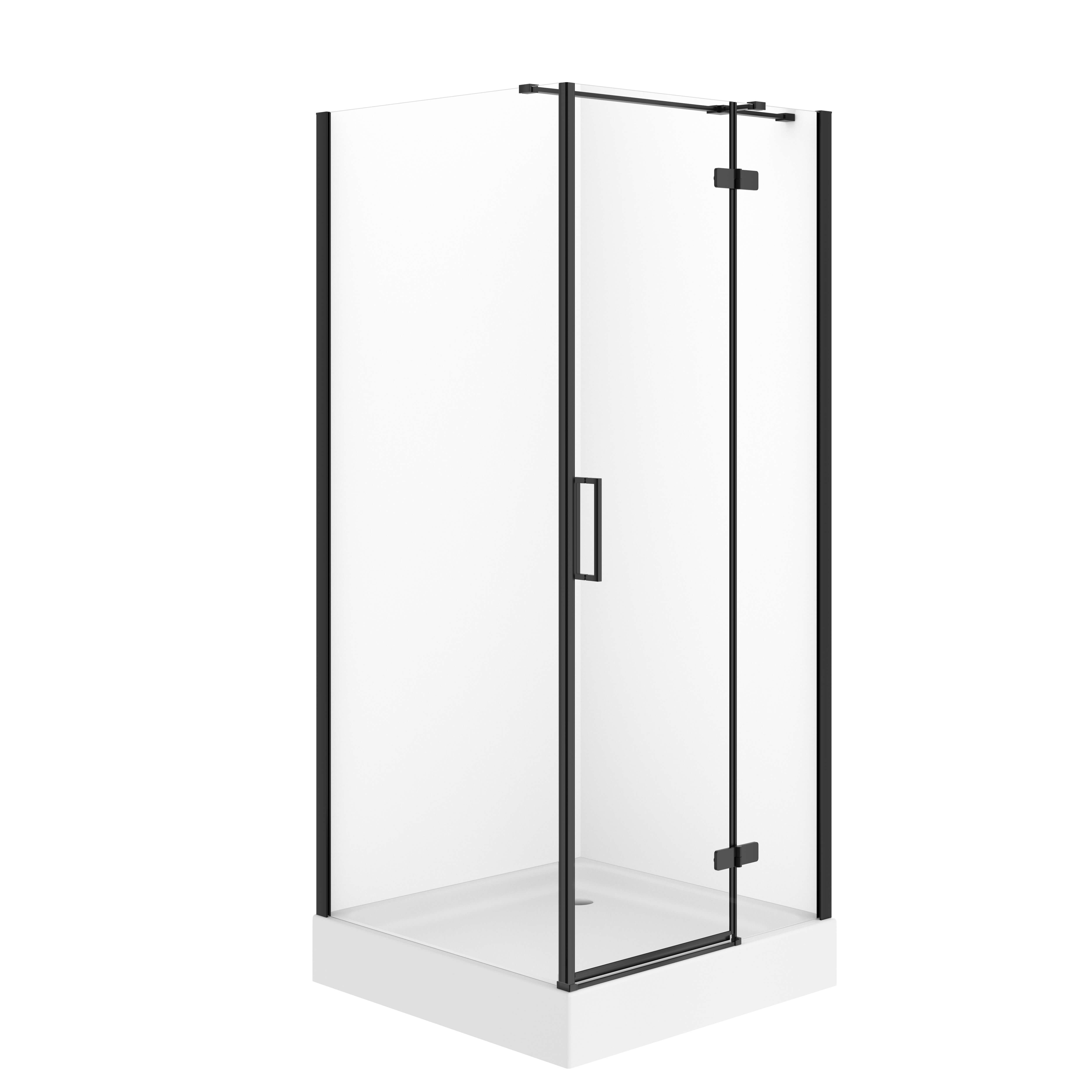 Cersanit City kabina kwadratowa 80x80x195 prawa czarna szkło transparentne + brodzik Tako biały 16 cm S4004-152