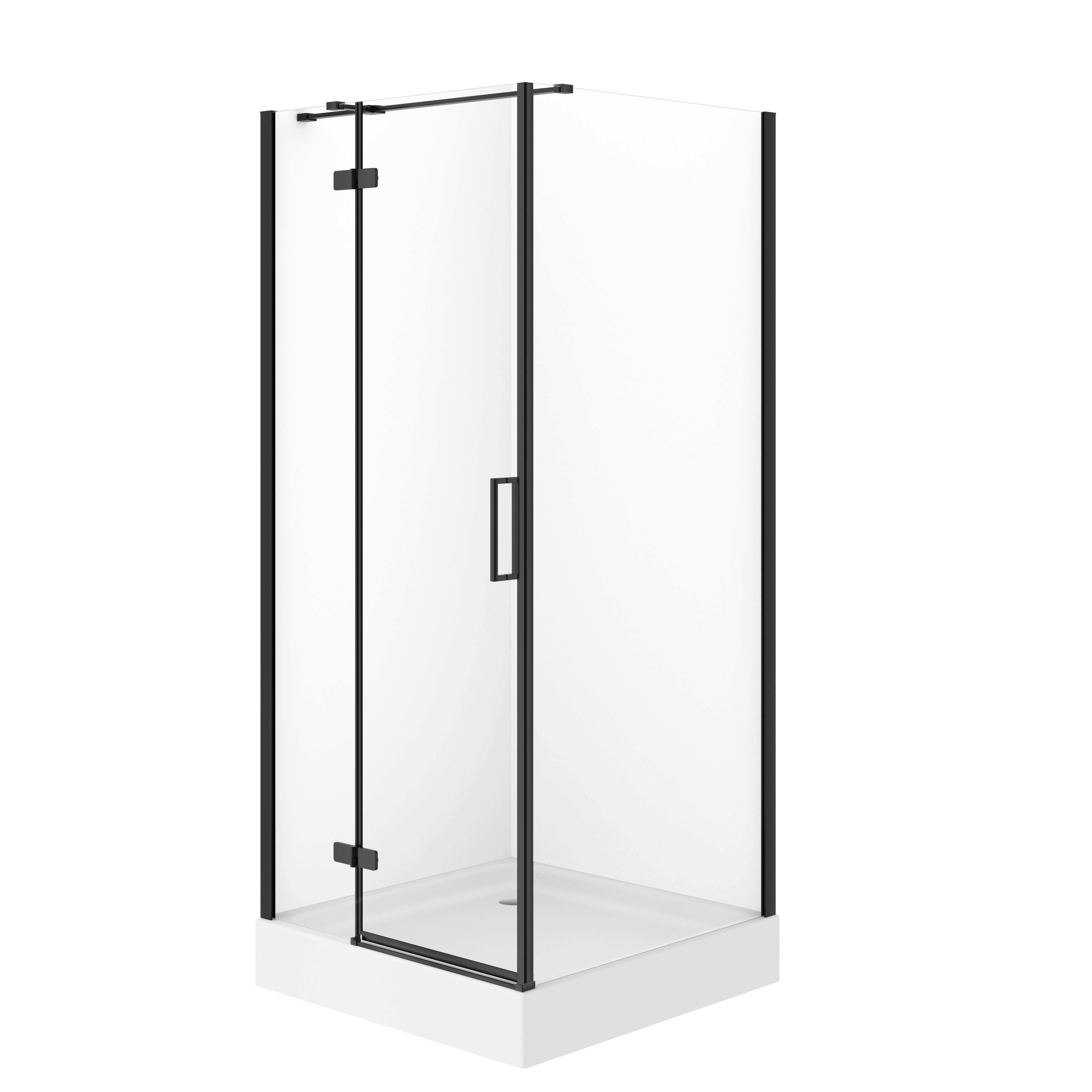 Cersanit City kabina kwadratowa 90x90x195 lewa czarna szkło transparentne + brodzik Tako biały 16 cm S4004-159