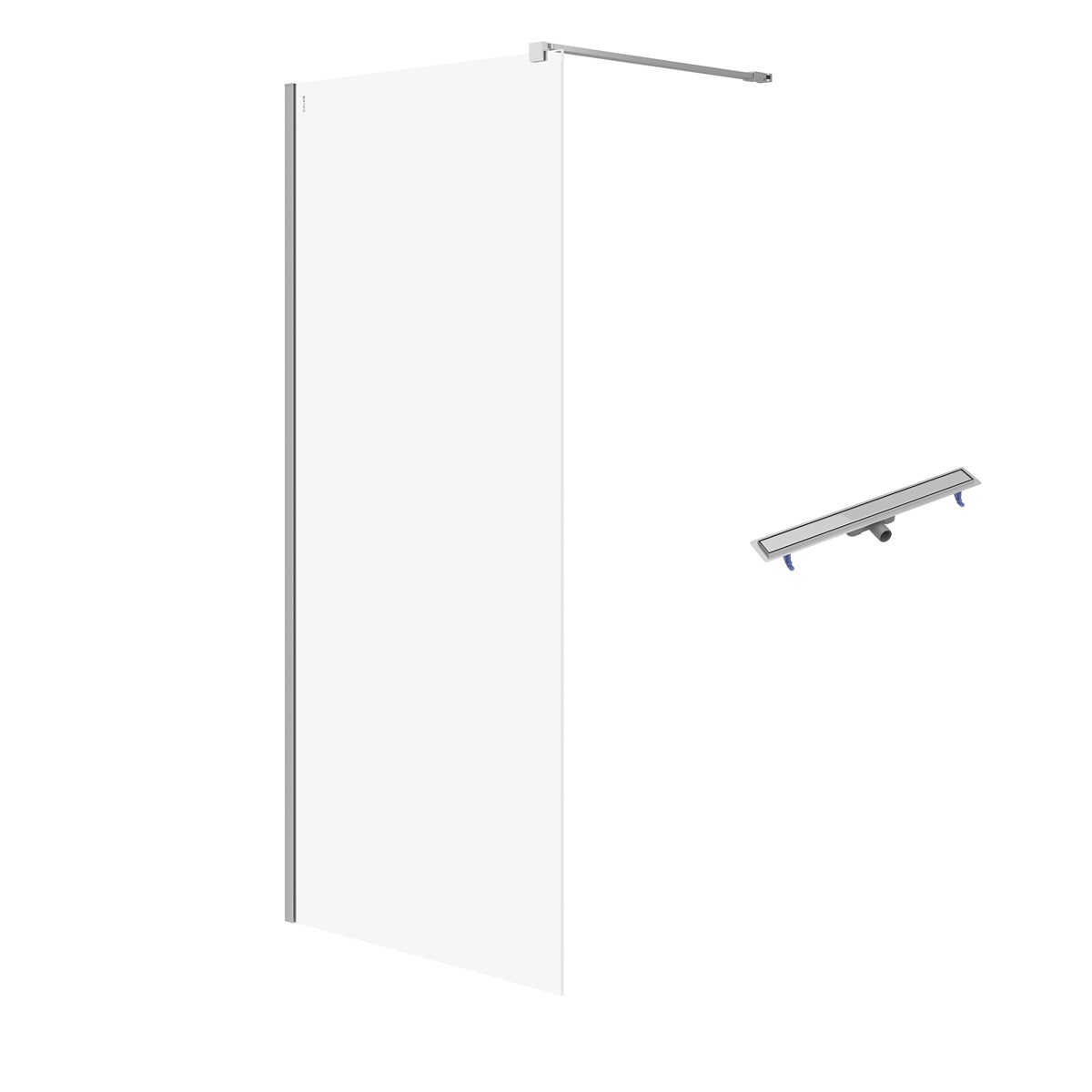 Cersanit Mille kabina walk-in 90x200 chrom szkło transp + odpływ liniowy Tako 80 stal S601-242